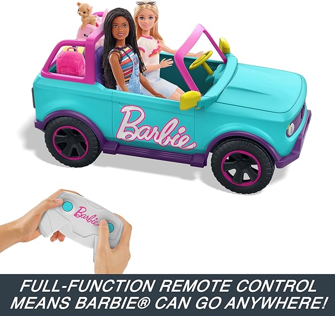 Hot Wheels Barbie RC SUV &amp Stickers Can Hold &amp Store 2 Barbie Dolls &amp Accessories Kid-Applied Stickers for Customization