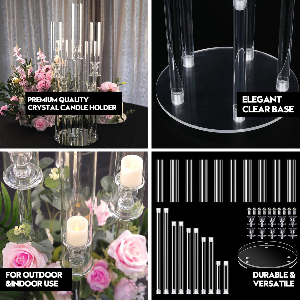 2 Set 5 Arm Acrylic Candle Holder, Mjkeomo 22'' Tall Candelabra Centerpieces for Tables, Candlesticks Holder with Lampshade for Housewarming Gift Fireplace Dinner Decor Fit 0.82'' LED Candle