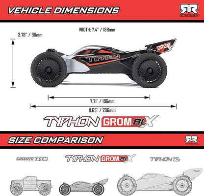 ARRMA RC Car Typhon GROM 4X4 223S BLX BRUSHLESS Small Scale Buggy RTR (Battery and Charger Not Included) with DSC Silver ARA2306T1