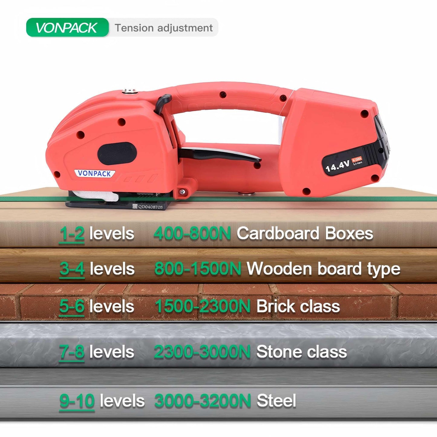 VONPACK Electric Strapping Machine with Digital Display Screen, Strapping Tool for Width 1/2-2/3 inch 1X4000mAh Battery Handheld Banding Tool for PP PET Packaging Machine for Carton Pallet Wood