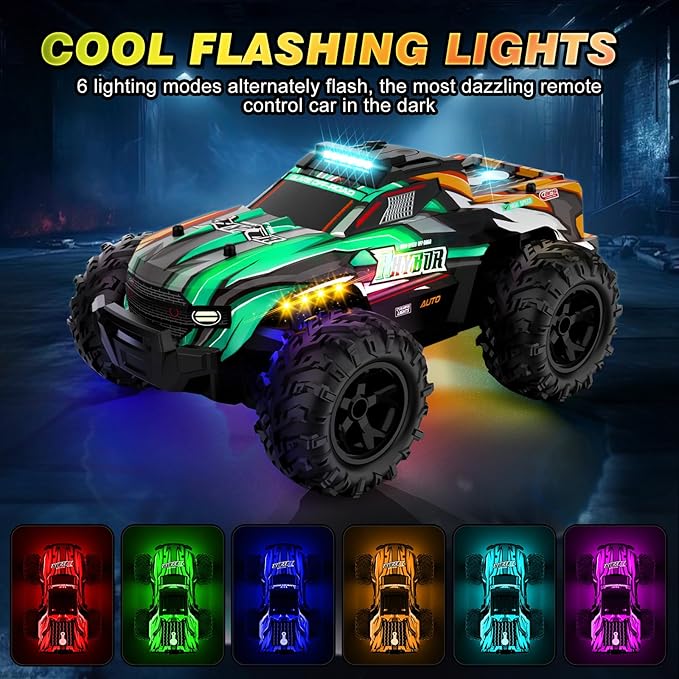 BLUEJAY Remote Control Car 1:16 All Terrain High Speed RC Cars Truck for Boy Rechargeable Monster RC Truck with Cool LED Lights &amp Spray RC Cars Toys Gifts for Adults Kids Boys Girls 4-7 8-12