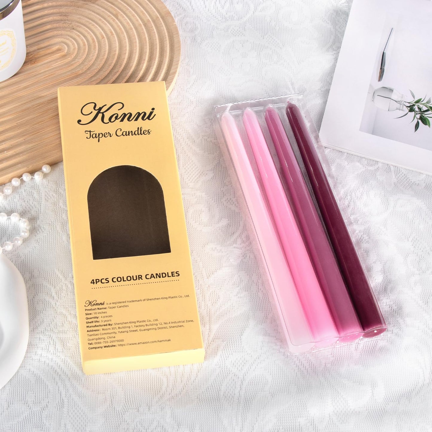 Pink Taper Candles, 10 inch Tapered Candles, 4 Pack Gradient Unscented and Smokeless Long Burning Candles with Cotton Wicks, Tall Candlesticks Weddings, Christmass, Dinner Parties, and Home Décor