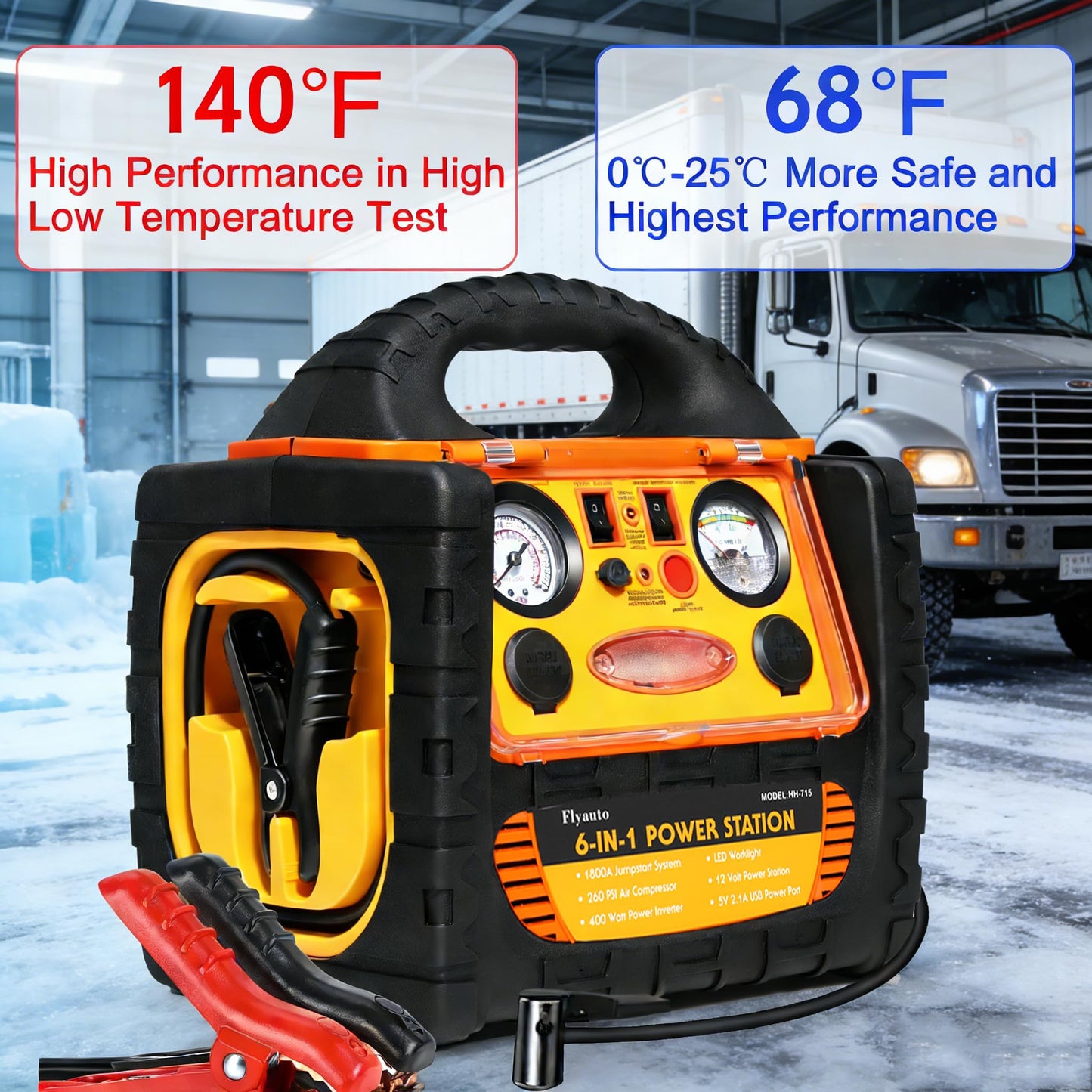 1800A Car Jump Starter with Air Compressor 150PSI,12V Portable Battery Jump Box (8.0L Gas/6L Diesel), Battery Booster with 400W Power Station AC/DC/USB