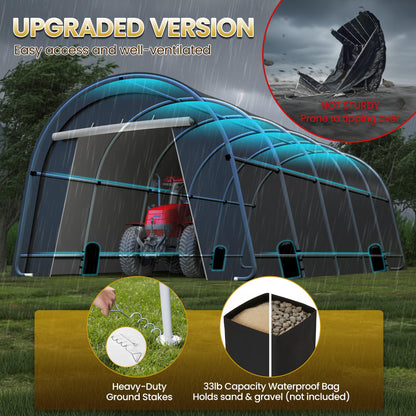 Wisteria Lane Heavy Duty Carport with 4 Cloth Bags, All-Weather Car Canopy with 2 Roll-up Doors, Portable Garage Storage Shelter Shed for Boat, Truck, or Garden Tools, 12' x 25'