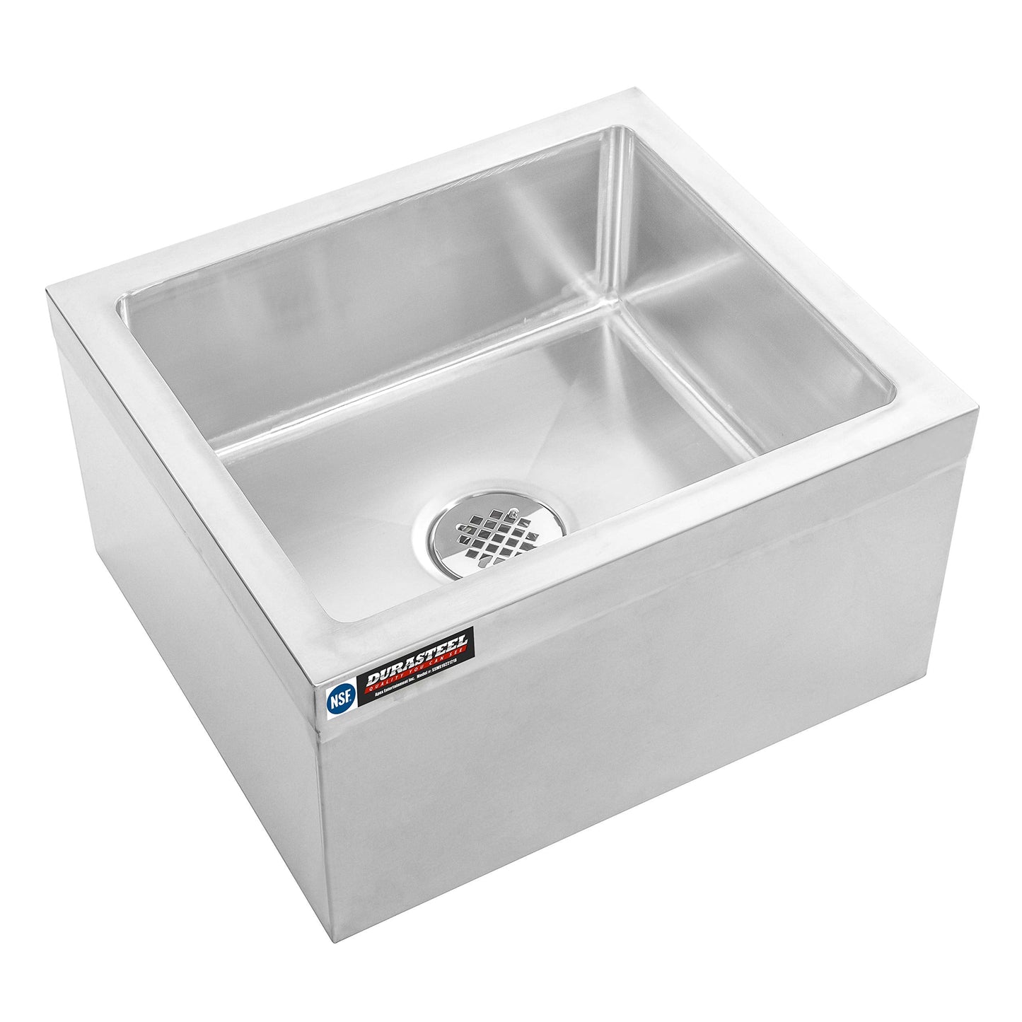 DuraSteel 19x22x12 Commercial Floor Mop Sink - NSF Certified 304 Stainless Steel Utility Room Service Basin with Leak Proof Flat Drain - Large Tub for Dog Washing, Filling Water Bucket, Cleanup