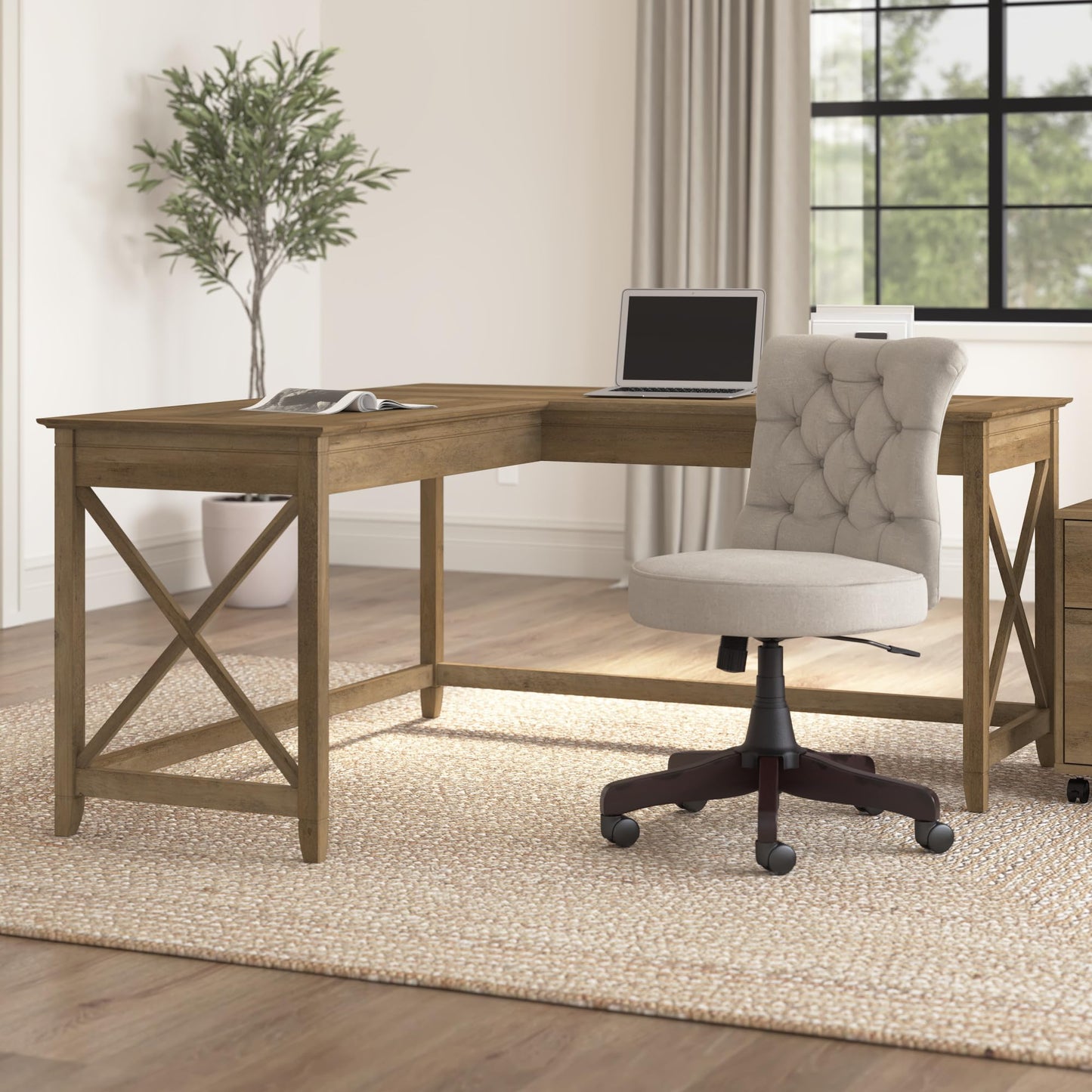 Bush Home Key West 60W Modern Farmhouse L Shaped Desk in Reclaimed Pine, 60-Inch Corner Computer Table for Home Office Workspace