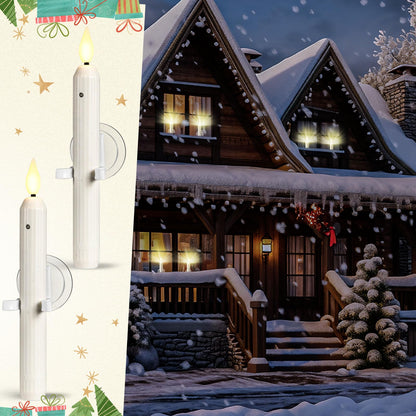 Yungyan 24 Sets Window Candles with Sensor Dusk to Dawn Christmas Window Lights with Suction Cups Battery Operated LED Candlesticks Bulk Flameless Taper Candles for Xmas Holiday Decor (Classic Style)