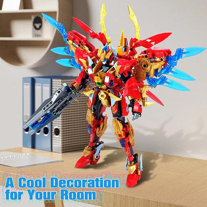 Fire Phoenix Mech Sets 2in1 Building BlocksTransforming Robot Building Kits with Vermilion Bird ModelChristmas Birthday Gift for Adults Kids Boys Ages 8-14（531 Pieces） (Vermilion Bird)