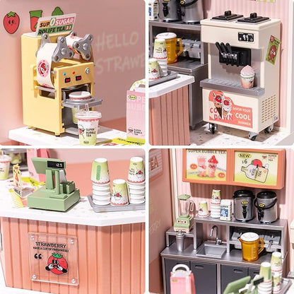 Rolife Plastic House Building Set Toy DIY Miniature Dollhouse Playset with LED for Mini Figures Construction Toys Diorama Kit Gifts for Adults