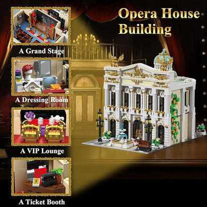 Paris Opera House Modular Building Sets for Adults European Theater Architecture with Light Kit &amp 8 Figures Collectible Club Building with Guitar for Music Lovers Gifts (4490 PCS)