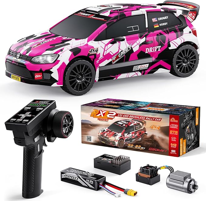 1:12 RC Rally Car Fast Max 50 MPHDrift Car with Gyro 4X4Brushless Fast RC Cars with 3S 2200 mAh Battery1/12 Remote Control Cars for Adults for 4WDfor Racetrack &amp Mud-Pink