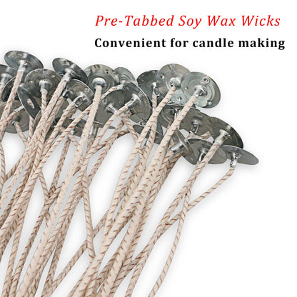 MILIVIXAY 100pcs ECO 8 Wicks for Soy Candles, 6.0inch Cotton & Paper Wicks, Pre-Waxed and Tabbed,ECO Wick for Soy Candle Making.