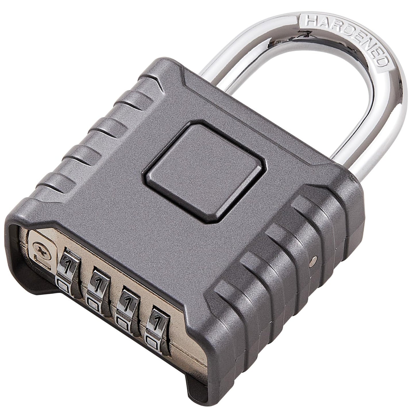 1 Pack disecu Heavy Duty 4 Digit Combination Lock, One Touch Unlocking, Anti-Error Feature, High Security Waterproof Large Outdoor Padlock for School Gym Locker, Fence, Gate, Storage Unit (Grey)