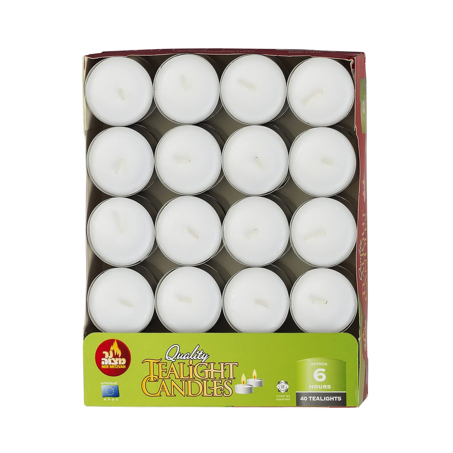 Ner Mitzvah 6 Hour Tea Light Candles - 40 Pack Bulk Package - White Unscented Travel, Centerpiece, Decorative Candle with Maxi Burn Time - Pressed Wax