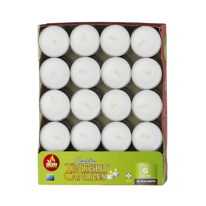Ner Mitzvah 6 Hour Tea Light Candles - 40 Pack Bulk Package - White Unscented Travel, Centerpiece, Decorative Candle with Maxi Burn Time - Pressed Wax