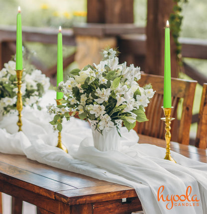 Hyoola Tall Taper Candles Bulk - 10 Inch Lime Green Unscented Dripless Taper Candles - 8 Hour Burn Time - 96 Pack