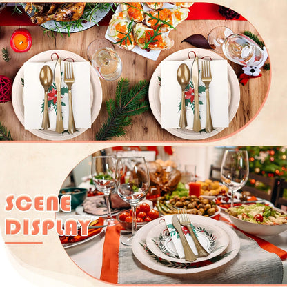 Sliner 350 Pcs Christmas Party Supplies Disposable Christmas Tableware Set 100 Paper Plate 50 Cup Napkin Knives Fork Spoon Xmas Holiday Party Dinnerware Table Decoration Classic Xmas Tableware