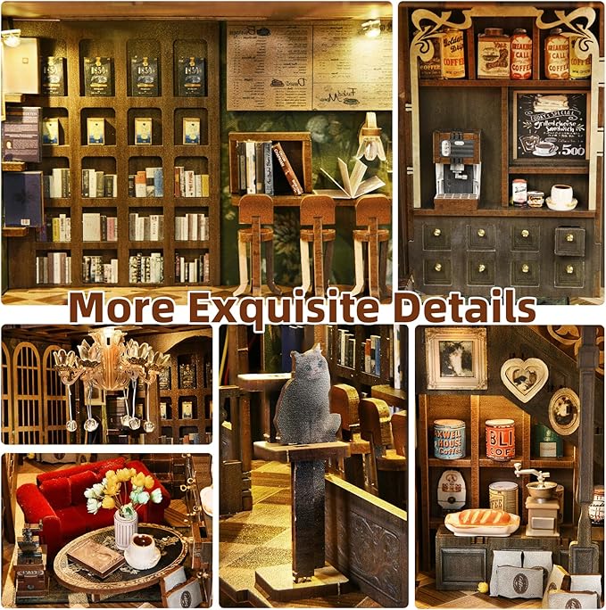Book Nook Kit DIY Miniature Dollhouse Kit 3D Puzzles for Adults Tiny House Mini Home Craft Bookshelf Nook Puzzle Book Decor Gifts for Teenagers Book Lovers (Saisons Café)