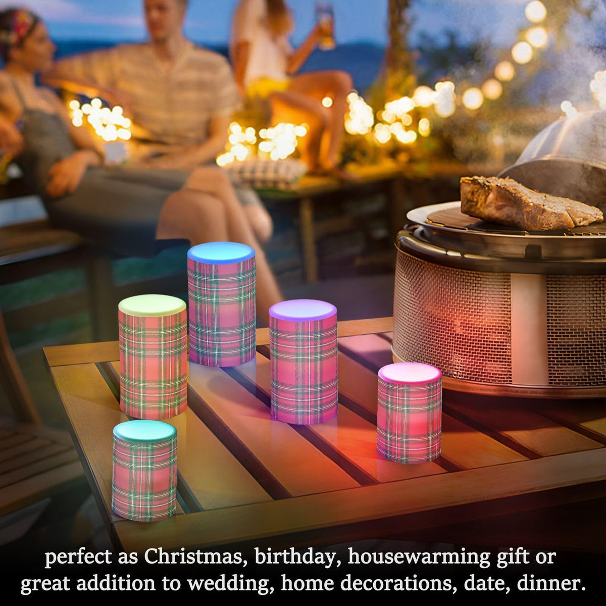 BOENLE Flickering Flameless Candles, Red Green Tartan Plaid Christmas LED Candles with Remote Timer, Set of 2 Battery Operated Candle for Valentine Wedding Birthday