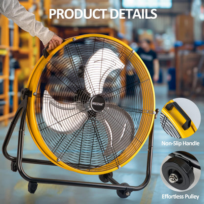 BEESTAR 24 Inch Industrial Drum Fan, High Velocity Heavy Duty Metal Fan 8800CFM 3 Speed 360° Tilt 1/3HP Motor Larg for Garage,Warehouse,Greenhouse,Shop,Workship,Basement (24 INCH)