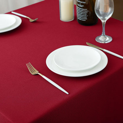 Biscaynebay Textured Fabric Christmas Table Cloth Rectangle 60x84 Inches, Red Water Resistant Spill Proof Tablecloths for Dining, Kitchen, Wedding and Parties, Machine Washable
