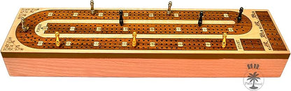 Palm Royal Handicrafts 3 Track Continuous Cribbage Wooden Cribbage Board Made with Maple Wood/Teak Wood and Storage Available for pegs and Cards