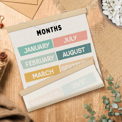 MOTERMATE Months of The Year Wall Art Poster for Classroom, Boho Toddler Room Decor, Learning Educational Canvas Poster Hanger Frame for Toddlers Classroom, Playroom Wall Hanging Banner Decor, 12x16In