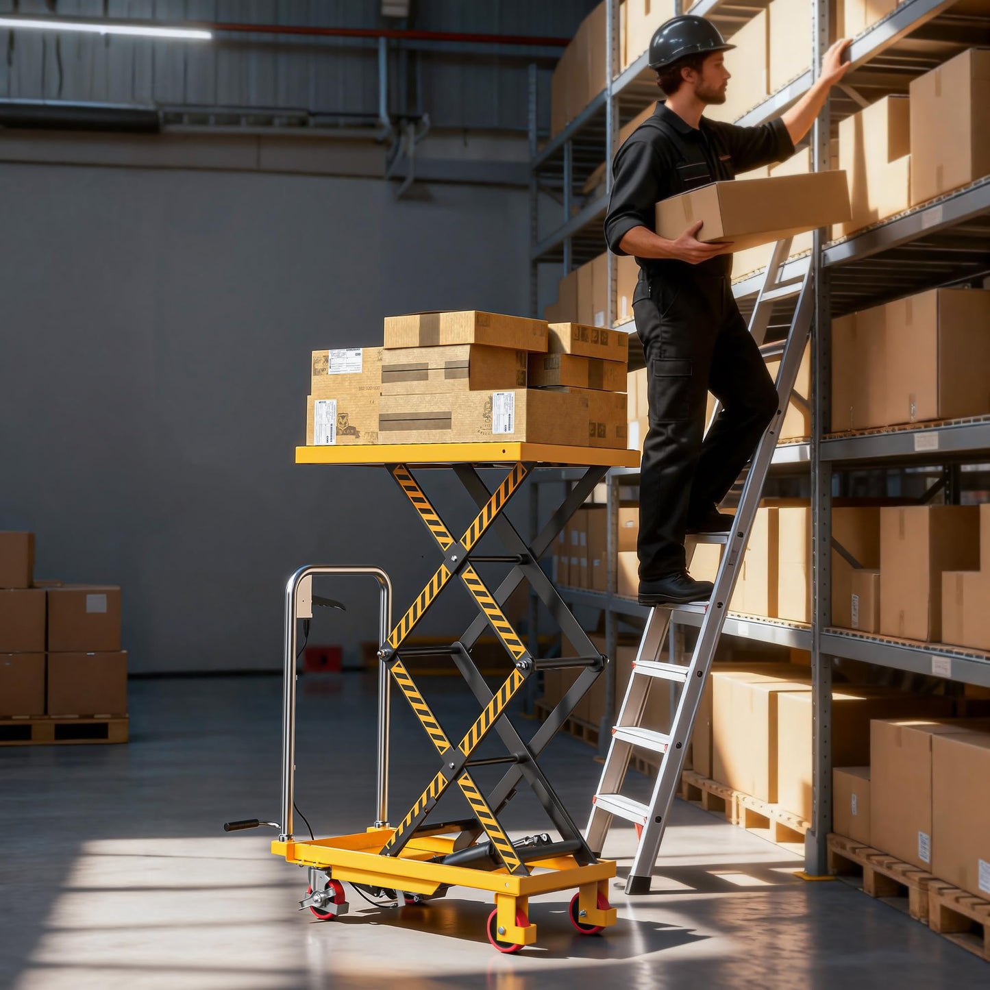 Tera Hydraulic Lift Table Cart: 330lbs Capacity 10.4"-49.6" Lift Height Manual Double Scissor Lift with Anti-Collision Wheels Non-Slip Pad & Fixing Tape for Warehouse Material Handling LT1502