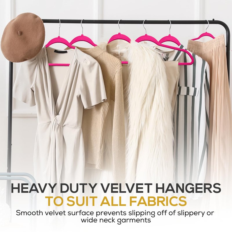 Techzoo Premium Velvet Hangers 50 Pack Ultra Thin Non Slip Adult Felt Space Saving Suit Hanger for Closet Heavy Duty Coat Pants Jackets Dress Hangers 360° Swivel Hook Hold Upto 10 lbs Dark Pink