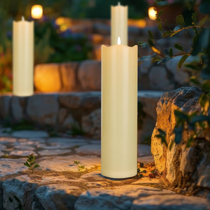 AFINETH 4" x14" Outdoor Candles with Timer Waterproof Large Flickering Flameless Candles with Remote Plastic Tall Pillar Candles for Indoor Outdoor Use, Ivory 1Pack