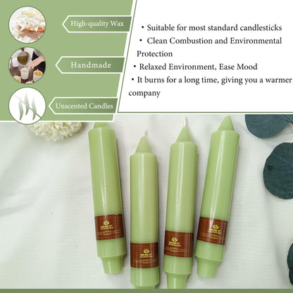 Unscented Taper Candles 7 in Small Candlesticks Light Green Candles 4 Pack for Dinner Household Wedding Party Home Décor