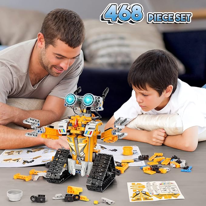 Sillbird Robot Building Kit with Remote Control STEM Gifts for Boys Age 8-13 Coding Buildable Robotic Technic Toys for Kids Birthday with 468 Pieces