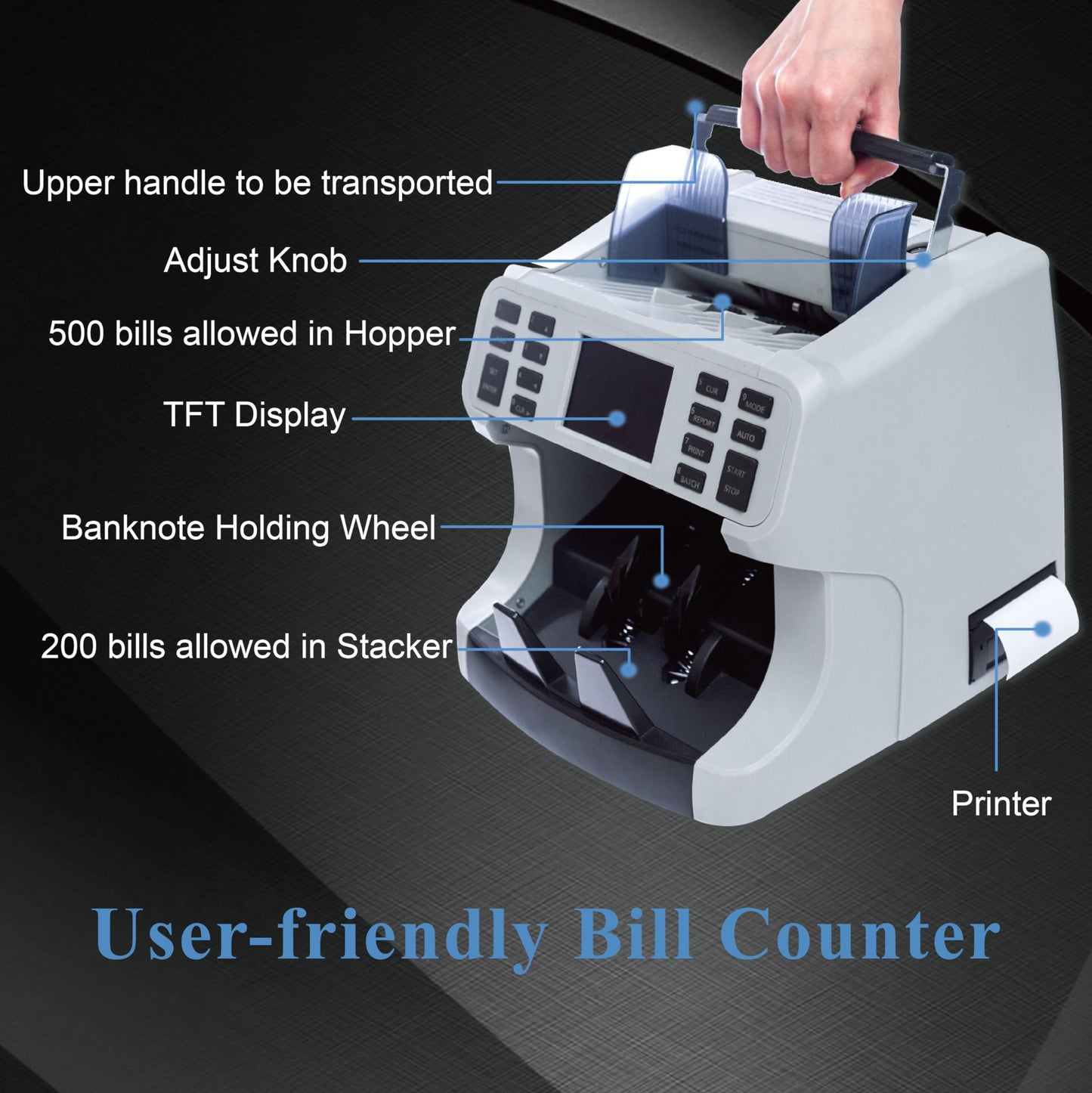 Oukeyer H-8700 Bank Grade Mixed Denomination Money Counter Machine, IMG/WL/UV/MG/IR/DD Counterfeit Detection, Bill Counter, Currecny Cash Counter, 3.5inch TFT Disaplay, Built-in Printer