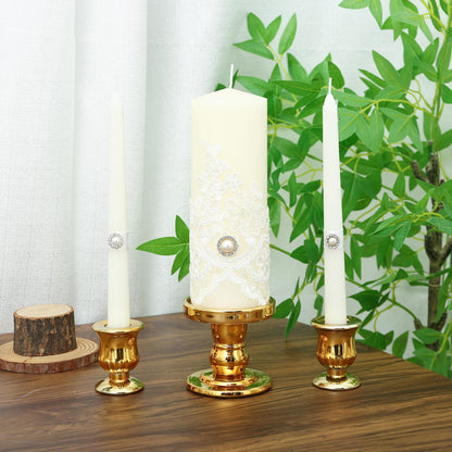 Gold Unity Candle Holder - Glass Candle Holders for Pillar Candles Taper Candles, Glass Candlestick Holders Set of 3, Decorative Clear Glass Candlestick Holder for Wedding Table Dinning Centerpiece