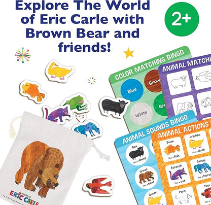 World of Eric Carle: Animal Bingo Game – Wooden Toddler Bingo Set Featuring Brown Bear – Learn Animal Sounds Movements Colors &amp Matching – Preschool Game for Ages 2+