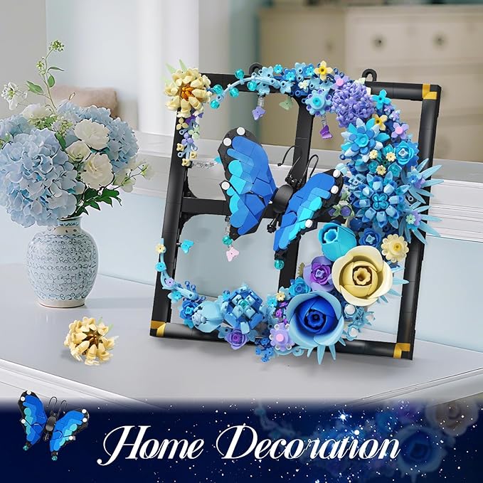 Moon Flower Building Set with Lights 1141 PCS Wall Botanical Flowers Building Block Kit with Butterfly Floral Plant Collection Office Home Decor Gift for Her Adults Women Boys Girls 12+