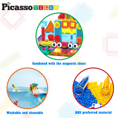 PicassoTiles Magnetic Tiles & Hedgehog 2-in1 Interlocking Brush Connector Magnet Building Blocks Construction Set Learning Playset STEM Toys Development Preschool Education Toy Toddler Age 3 Up PTE21