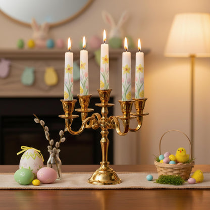 Rely+ 5 Arm Baby Candelabra Gold Glossy 8 Inch Taper Candle Holders Gothic Decorations Candlesticks Holder Home Decor Wedding Parties Centerpiece for Dining Table