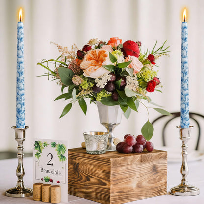 Handmade Printed Candles 10 in Long Candle Sticks Unscented Candle Blue and White Porcelain Pattern Candles for Home Wedding Dinner Holiday Party