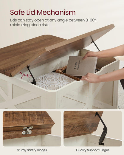 VASAGLE LIRY Collection - Farmhouse Coffee Table with Storage, Square Center Coffee Table for Living Room, with Hidden Compartment, Flip-Top Lids, Honey Brown and Rustic White ULCT232W73