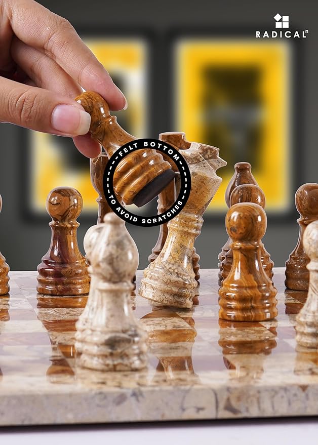 Radicaln Marble Chess Set 12'' Inches Coral and Red Handmade Classic Board Games for Adults Luxury Marble Chess Board &amp Pieces Modern Table Chess
