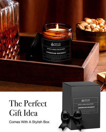 Scented Candles for Men | Whiskey Scented | Wooden Wick, Long Lasting, Masculine Scents | Natural Soy Jar Candle for Home, Bacehlor Pad Decor | The Perfect Mens Gift
