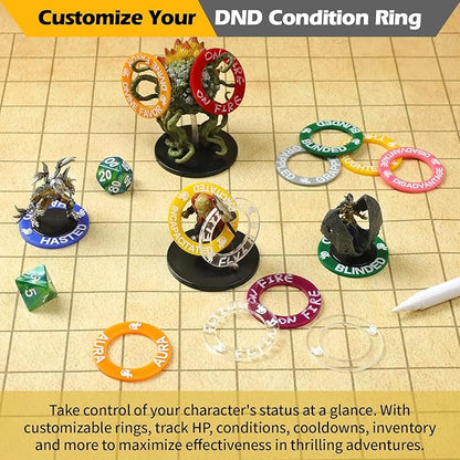52 Unique DND Miniatures Condition Rings 92 PCS Status Effects Markers - Including 5 Customizable Blank Rings Ideal for Dungeons and Dragons &amp 5th Edition Best DND Gifts for DM