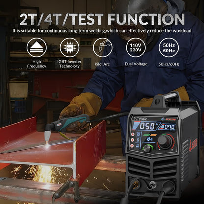 GZ GUOZHI Plasma Cutter, 50Amp 110/220V Dual Voltage IGBT Inverter Plasma Cutting Machine, [Pilot Arc][Large LED Display][Air Sensor] 1/4" Clean Cut 3/4" Max Cut, 2T/4T for Beginners DIY