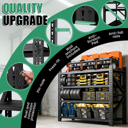 VIYET 4-Tier Heavy Duty Garage Shelving,Industrial Shelving for Low Ceilings,Garage Storage Racks Heavy Duty Steel Shelves,Compact Metal Rack for Basements,Garages with Ductwork,Apartments