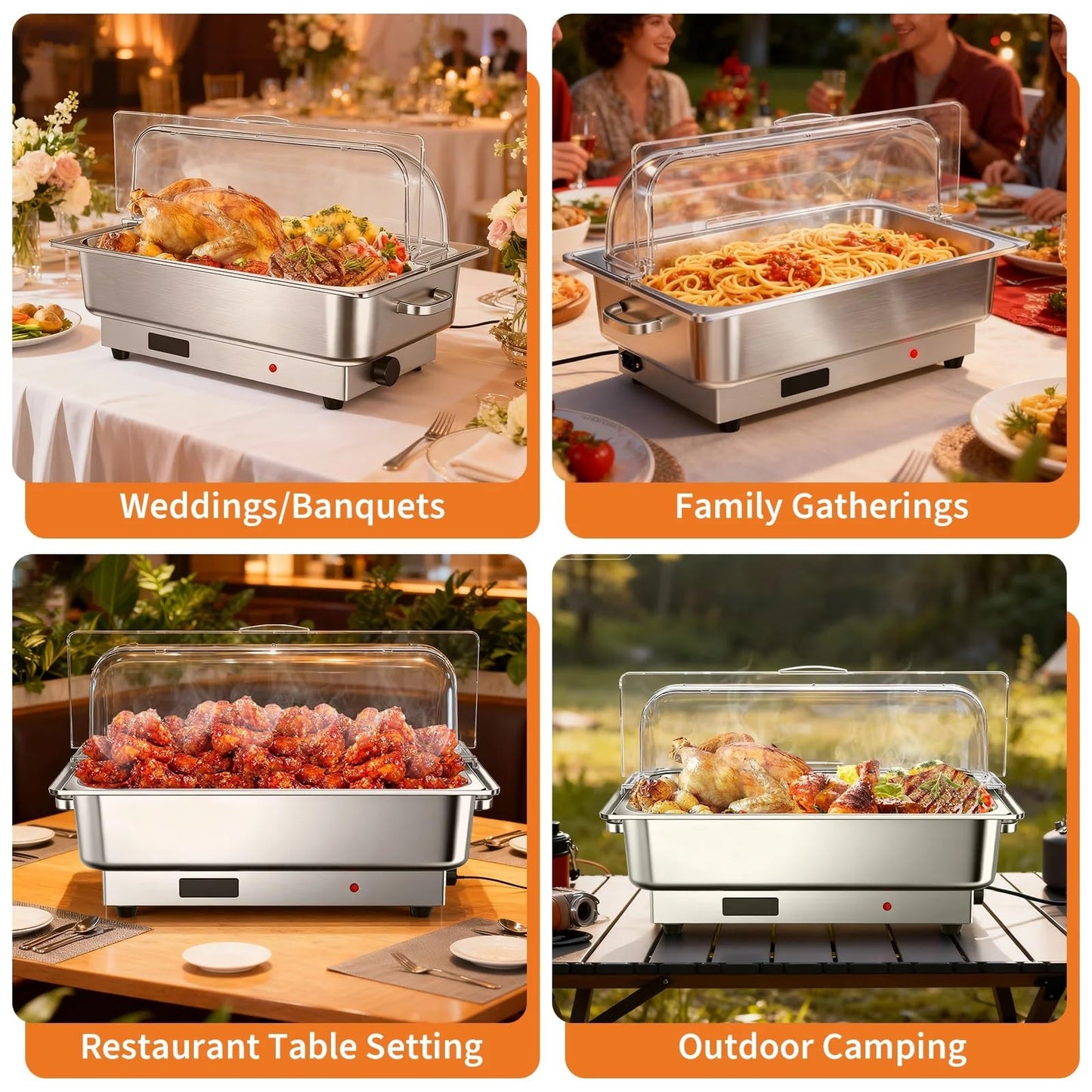 Garvee Electric Chafing Dish Buffet Set, 2 × 4.5 QT Roll Top Food Warmer with Transparent PC Lid, 400W Temperature Control 86-200°F, Stainless Steel Chafer for Catering Parties(2 Packs)