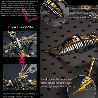 3D Metal Wasp Puzzles for Adults Model Kits Mechanical Puzzle Building Blocks, Difficult DIY Assembly for Men (Full Gold)