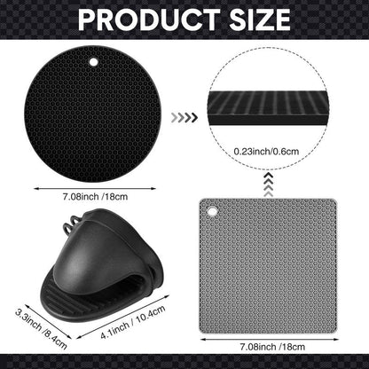 Remagr 12 Pack Silicone Trivet Mats Hot Pads with Silicone Oven Mitts Non Slip Pot Holders Heat Resistant Trivet Pads Cooking for Kitchen Counter Table Placemats (Black, Gray)