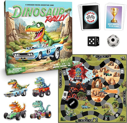 Raincorn Games - Dinosaur Rally Card &amp Dice Kids Board Game for Ages 4 - Family Games Classroom Activities for Kids Learning