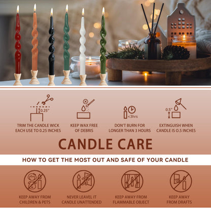 10 Inches Spiral Taper Candles Sticks Pumpkin Twisted Candle Dripless Unscented Long Candles, Handmade Candlesticks for Wedding Dinner Decor, Set of 4